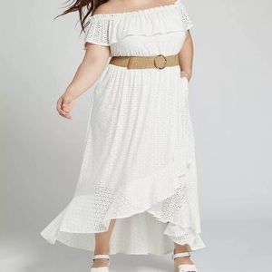 Lane Bryant Eyelet Off Shoulder 18/20 Petite Off White Maxi Dress NWT